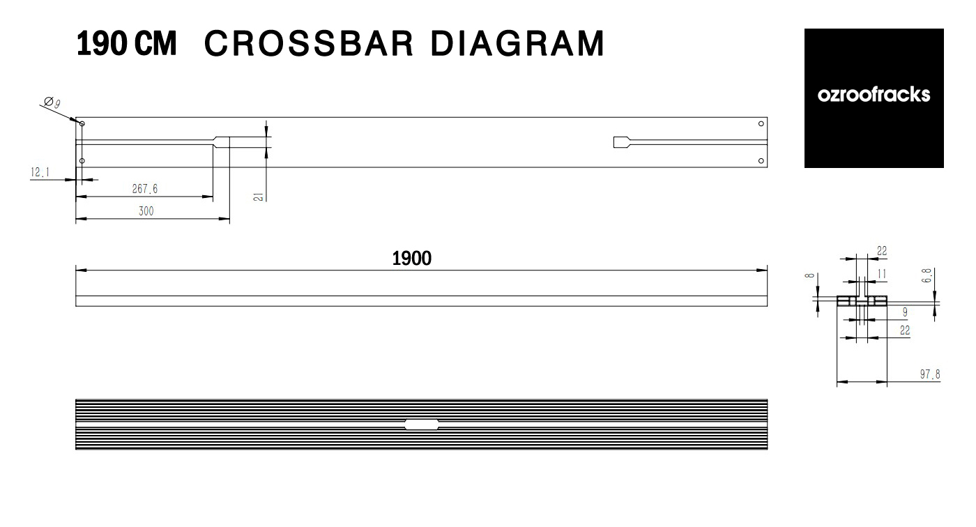 12x OZ180 Roof Cross Bar 1800mm