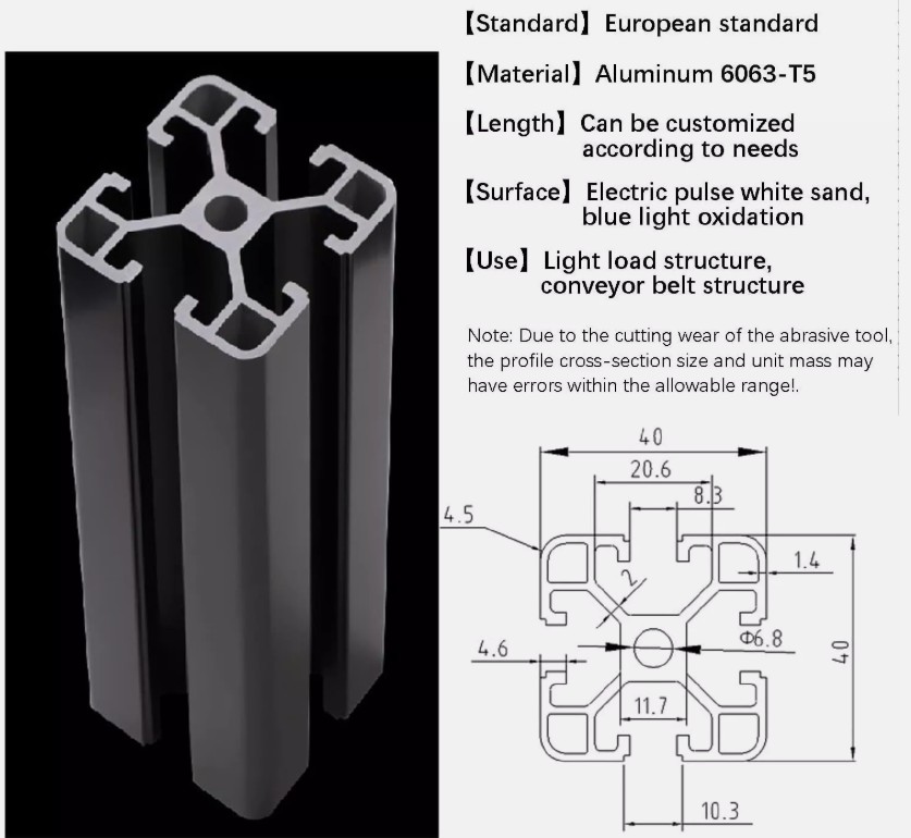 1x OZ4040 Black Anodized 6063-T5 Aluminium Extrusion T-Slot Profile